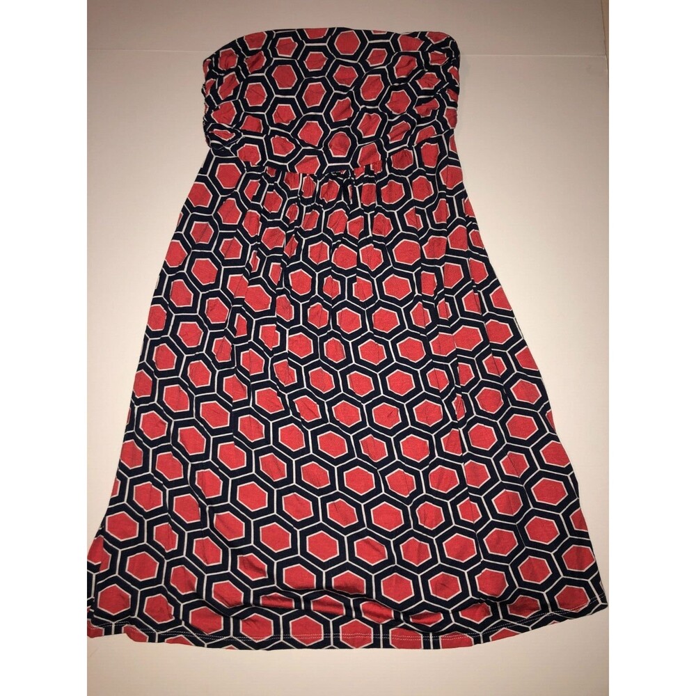 Hourglass Lilly Strapless Dress XS Pink & Navy Blue Geometric Made in USA